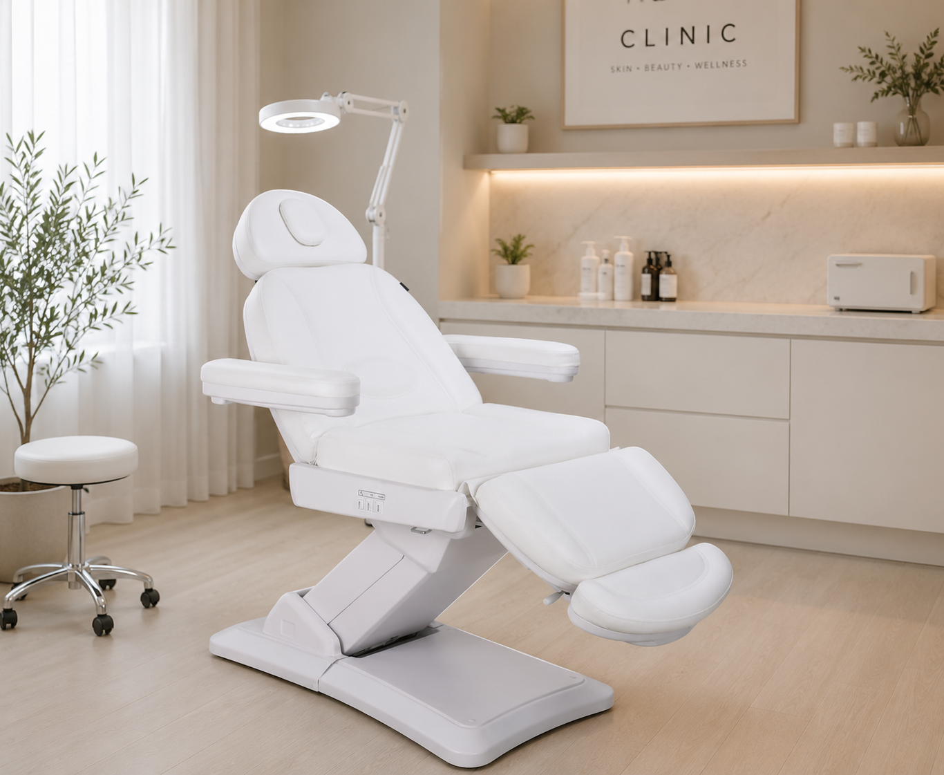 White electric beauty treatment bed in a skin clinic